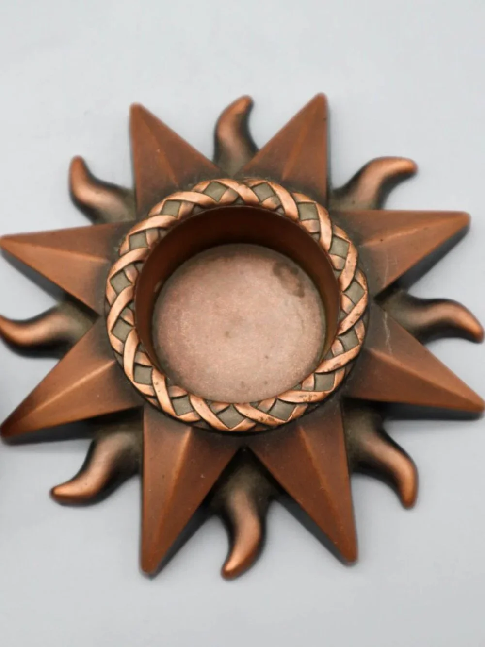 2 Cast Metal Celestial Tea Light Candle Holders Copper Tone Starburst Moon Stars